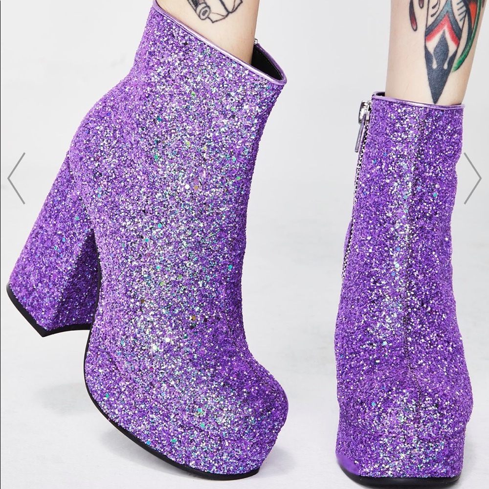 Dolls Kill Purple Glitter Platform Boots